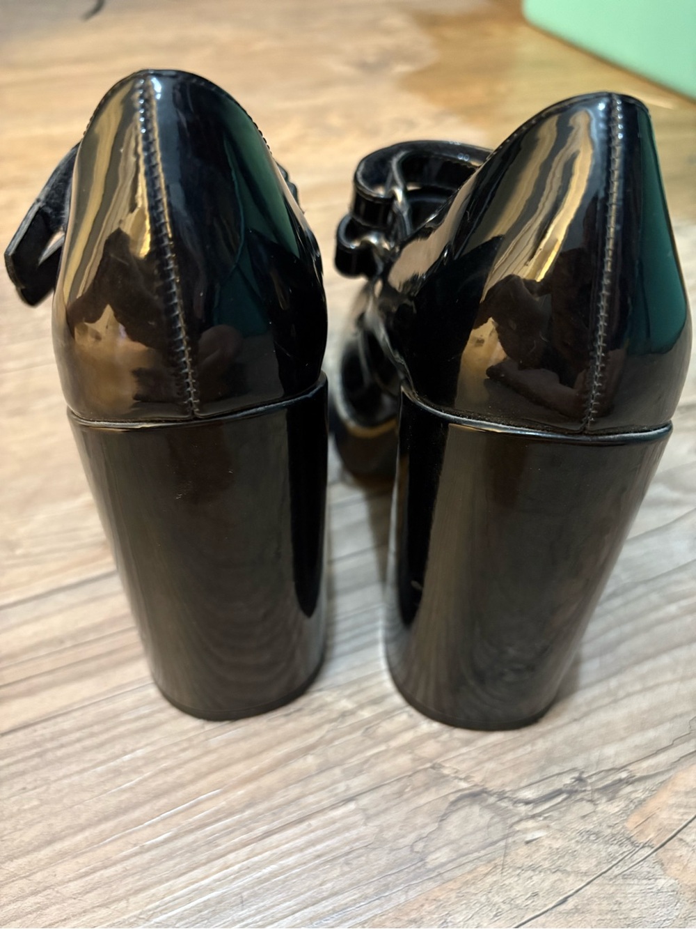 Steve Madden Black Patent Double-Strap Block Heel Pumps - Picture 5 of 10